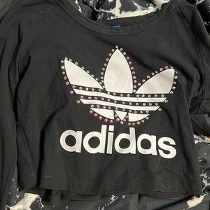 long sleeve adidas rhinestone crop top